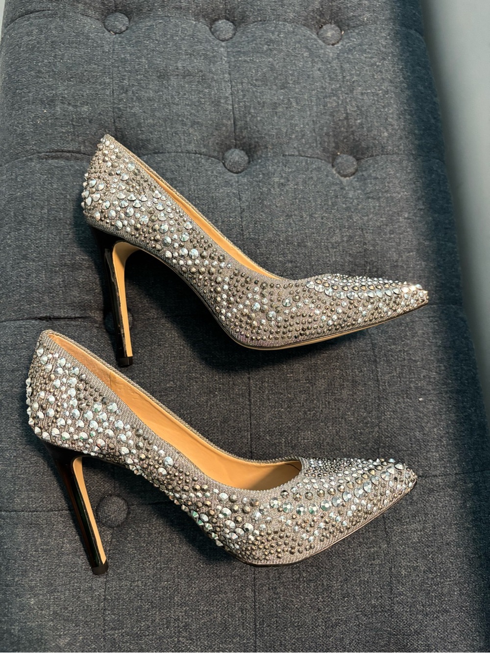 Gianni Bini Silver Crystal Pointed Toe Stiletto Pumps
